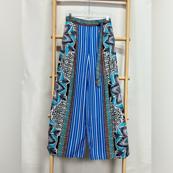 JEALOUS TOMATO Aqua blue multi graphic print palazzo pant size S. - Picture 2 of 10